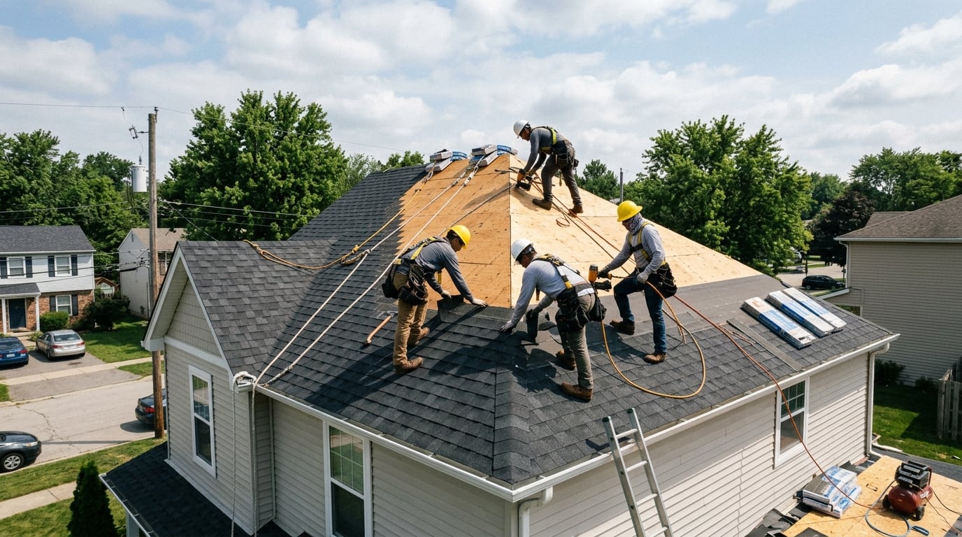 Vertex Roofing team working on a construction site