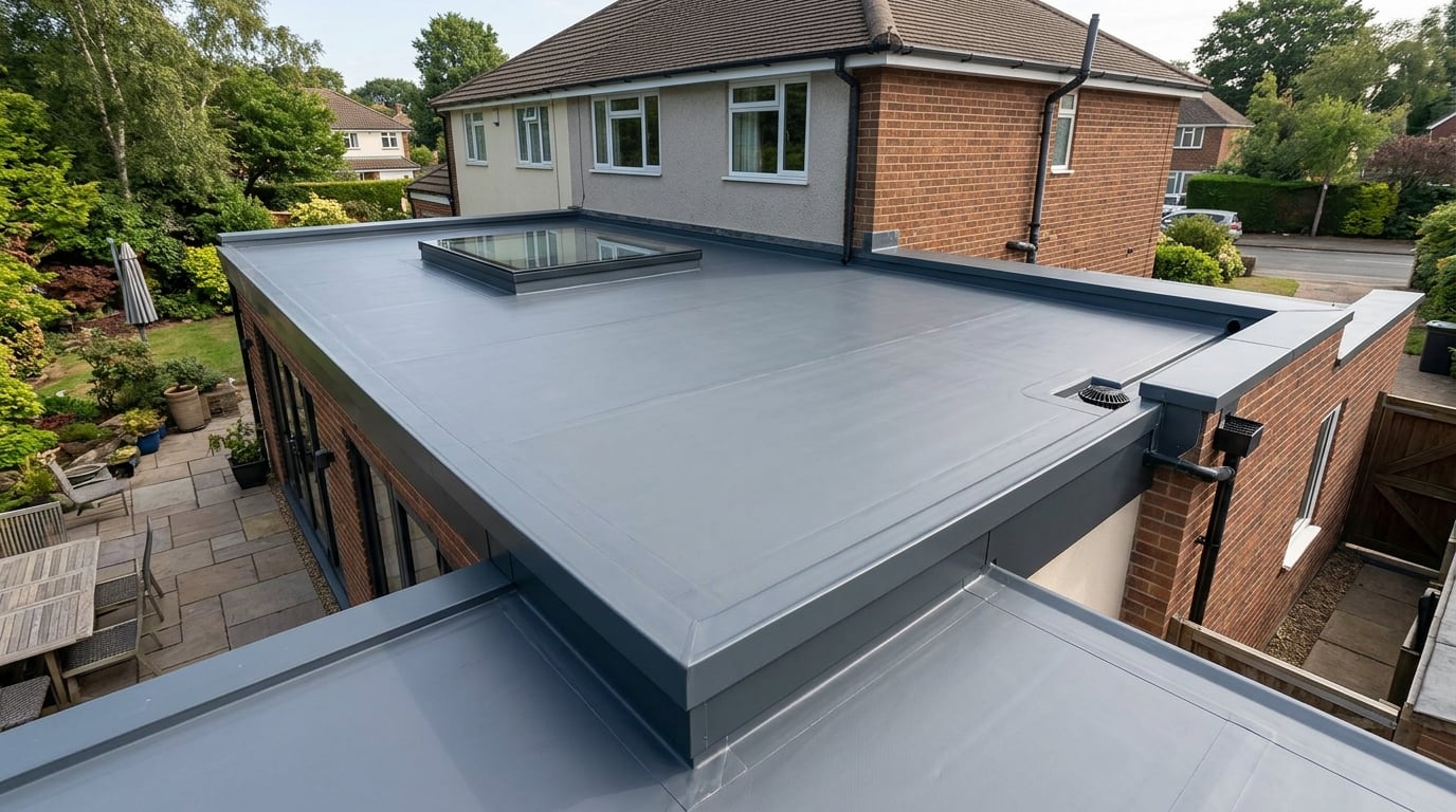Completed flat roof with neat edges and drainage