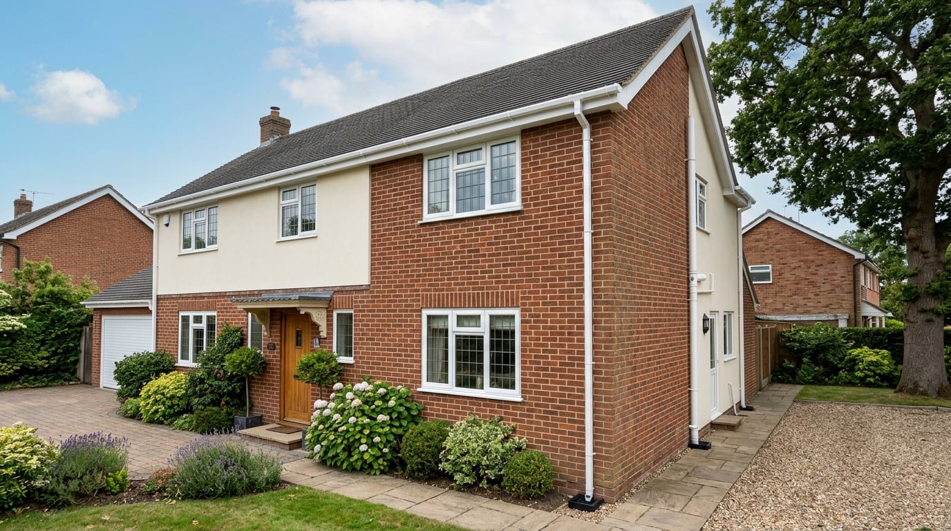 Completed guttering system with downpipes