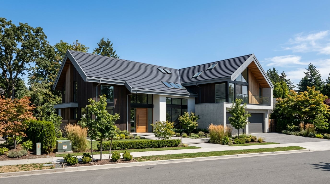 Completed new roof on a modern house