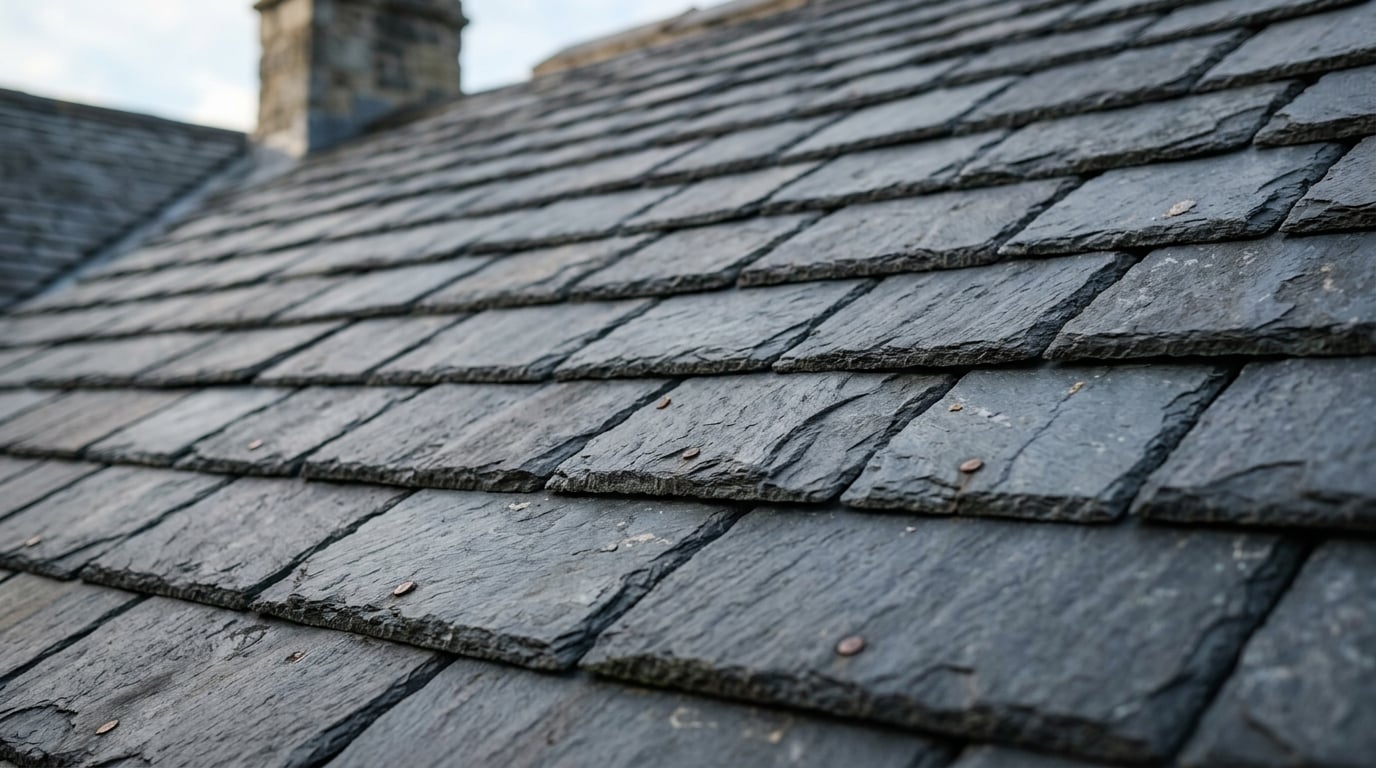 Traditional slate roof texture close-up
