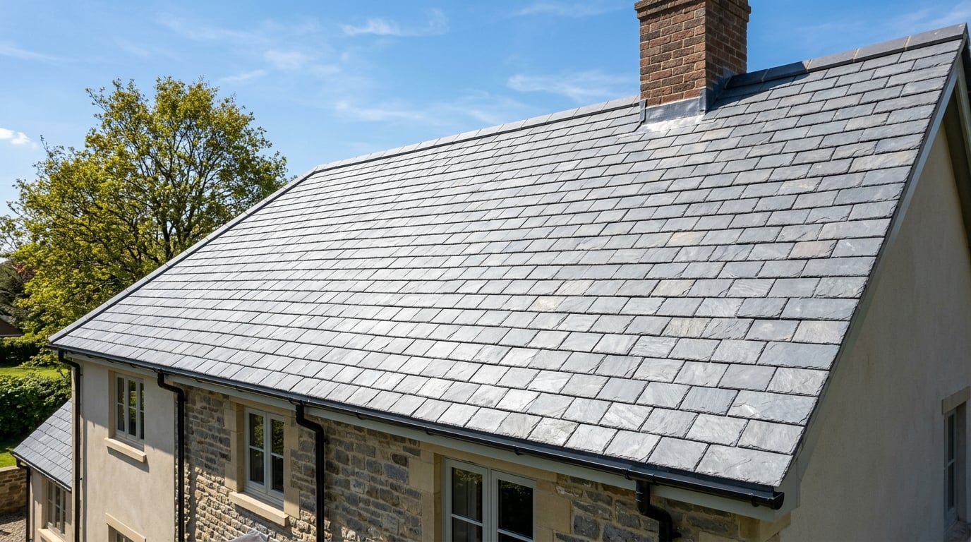 Completed neat slate tile roof repair